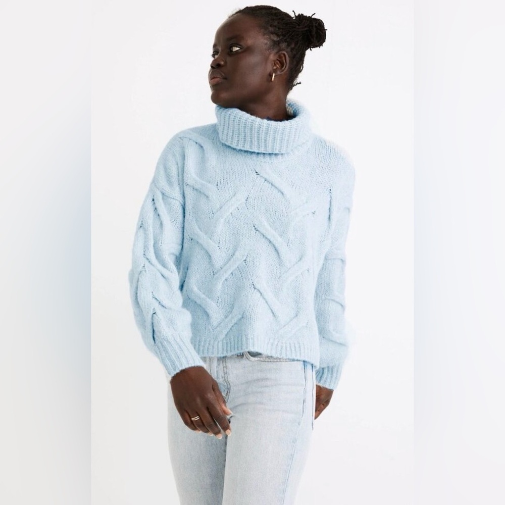 Madewell Ice Blue Cable Knit Turtleneck